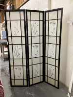 LINEN PANELLED SCREEN - LIGHT WOOD FRAME