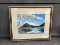MOUNTAIN SCENE PICTURE IN WOOD FRAME BY NELSON CLARK