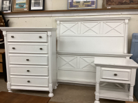 DOUBLE BEDROOM SET - HEADBOARD/FOOTBOARD/5-DRAWER DRESSER, NIGHT STAND