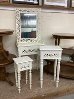 (3) WOOD ACCENT TABLES - (ALL W/ ONE DRAWER) AND MATCHING MIRROR