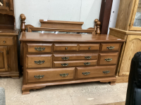 QUEEN BEDROOM SET - DRESSER W/ MIRROR, HEADBOARD, FOOTBOARD, RAILS