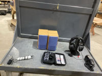 SONY WIRELESS HEADPHONES, JVC SPEAKERS, PHONE, LG ELECTRIC ENGRAVER (?), SMALL SPEAKERS