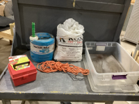 TOTE W/WATER JUG, EXTENSION CORD, DISPOSABLE COVERALLS, AMMO CASE