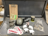 BOX CAMLOCK CAPS, KNEE PADS, CLIPBOARD, VULCANIZING CEMENT, STICKERS, MISC PLUMBING