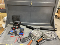 BOX RACKETS, MUSIC STAND, CORDLESS AIRHAWK TIRE INFLATOR