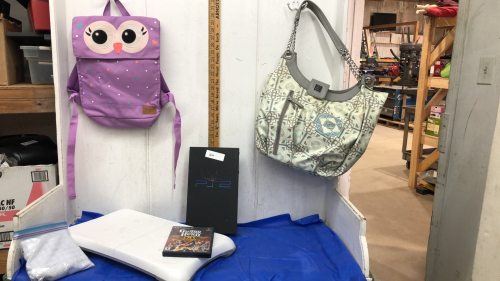 DIAPER BAG, PS2, OWL BACKPACK, WII BOARD