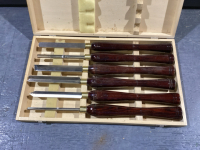 WOOD CASE WITH LATHE TURNING TOOLS