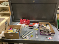 2 BOXES- LITTLE FIRST AID KIT,EAR PLUGS, PINS, BATTERY CABLES, JB WELD