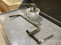 LARGE HOME FORGED CLAMP + VINTAGE OIL CANS
