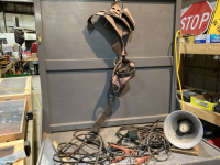 BOX W/KUNYS TOOLBELT, BELTS, CLUB, BOOSTER CABLES, MINI FLASHLIGHT