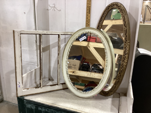 OVAL MIRRORS,OLD WINDOW FRAME-WOOD