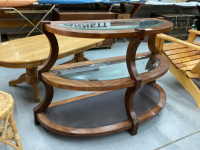 3-TIERED TAPERED DISPLAY SHELF W/ GLASS INSERTS