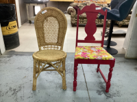 (2) CHAIRS - WICKER & PINK PAINTED VINTAGE CHAIR
