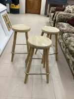 (3) WOOD STOOLS W/ CHROME FOOT REST