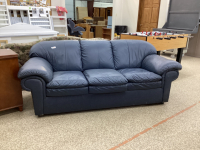 NAVY BLUE 3-SEATER LEATHER SOFA