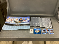 (3) NEW PACKS OF 2021-22 UPPER DECK HOCKEY CARDS, SMALL BINDER W/ SLEEVES, POSTER