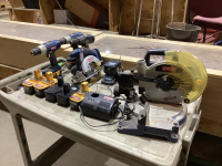 CORDLESS DRILLS W/BATTERIES, RYOBI CORDLESS SAW, RYOBI CHOP SAW