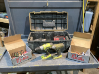 STANLEY TOOLBOX W/ RYOBI IMPACT, DRILL, 2 BATTERIES, CHARGER