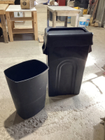 (2) GARBAGE CANS - (1) HIBOY WASTE CONTAINER W/FLAPPER LID, ONE SMALLER ONE