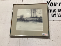 BLACK & WHITE PENCIL DRAWING IN METAL FRAME