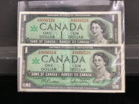 (2) CANADA $1 BILLS WITH CONSECUTIVE SERIAL NUMBERS