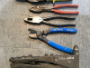 BOX W/ POP RIVITER, BLUE POINT CABLE CUTTERS, CRESCENT LINESMAN PLIER, KNIPEX SLIP JOINT PLIERS, MAC YELLOW SNIPS, VIVA BRAKE SPRING PLIERS, MILWAUKEE LONG REACH PLIERS, CRESCENT FENCING PLIERS - 2