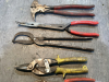 BOX W/ POP RIVITER, BLUE POINT CABLE CUTTERS, CRESCENT LINESMAN PLIER, KNIPEX SLIP JOINT PLIERS, MAC YELLOW SNIPS, VIVA BRAKE SPRING PLIERS, MILWAUKEE LONG REACH PLIERS, CRESCENT FENCING PLIERS - 3