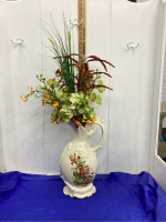 LARGE CERAMIC VASE W/SILK FLOWERS