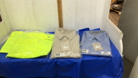 (2)MENS DRESS SHIRTS + (2) NEON SAFETY SHIRTS