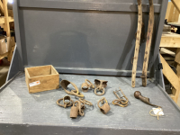 ANTIQUE WOOD HAMES, SINGLE TREE CENTRES, YOKE CENTRES, ONE BRASS HAMES END