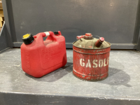 (2) SMALL FUEL CANS - ONE PLASTIC, ONE METAL