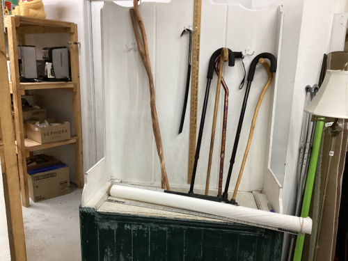 GARBAGE BIN W/ CANES, WALKING STICKS