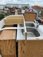 Pallet of kitchen, cupboards, and sink