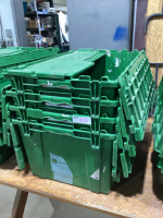 (4) GREEN BINS W/ HINGED LIDS
