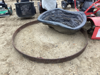 SMALL PLASTIC POND AND LARGE METAL WAGON WHEEL RING