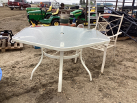 OCTAGON PATIO TABLE AND (1) METAL PATIO CHAIR - NO CUSHIONS