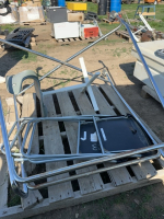 Rolling rack chair and two folding stools