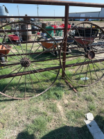 Two steel rake wheels