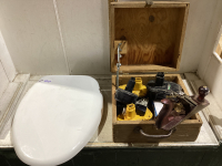 WOOD BOX W/STANLEY HAND PLANE + DEWALT 18V BATTERIES