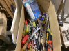 BOX OF HITCH AND BALLS, HACKSAW, AND LOTS OF MISC HAND TOOLS - 2