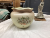 BOX W/ VINTAGE ITEMS - MARBLE PITCHER, FIGURINES, FLUTED BOWL, LEATHER GLOVES - 2
