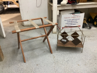 VINTAGE MAGAZINE RACK & FOLDING LUGGAGE HOLDER