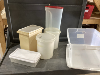 TOTE OF LARGE PLASTIC CONTAINERS