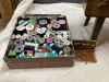 ACCORDIAN STYLE SEWING BOX FILLED W/ NOTIONS AND TIN WITH THREAD - 2