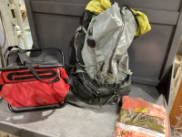 RAIN SUIT, BACK PACK & FOLDING STOOL W/STORAGE