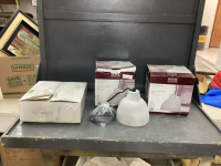 (2) CONCRETE PENDANT LIGHTS AND HAMPTON BAY FLUSH MOUNT LIGHT