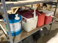 SHELF #5 - WATER JUG , 2 COOLERS + JERRY CAN & MOWER BAG