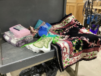 HOMEMADE LATCH RUG, HOMEMADE SOCKS, SHEETS, TEA TOWELS, MAKE UP BAG