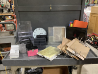 (2) BOXES -DESK ORGANIZERS, FLYER DISPLAY, CLOCK, WALL FILES , DOCUMENT FRAMES, CLIP BOARDS, ENVELOPES,HANGING FILE HOLDERS