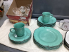 TOTE W/ (2) DISH SETS - BERNIE BROWN & A TEAL SET AND CRYSTAL GLASSES - 3